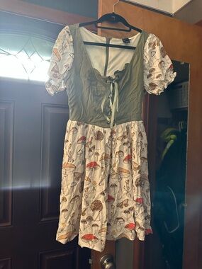 Disney Mushroom Print Peasant Dress with Olive Bodice
